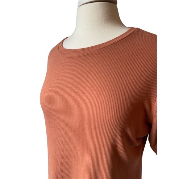 Nine West Women's 1X Boho Soft Spun Ribbed Short Sleeve Terra Cotta Fitted Top - Picture 4 of 7